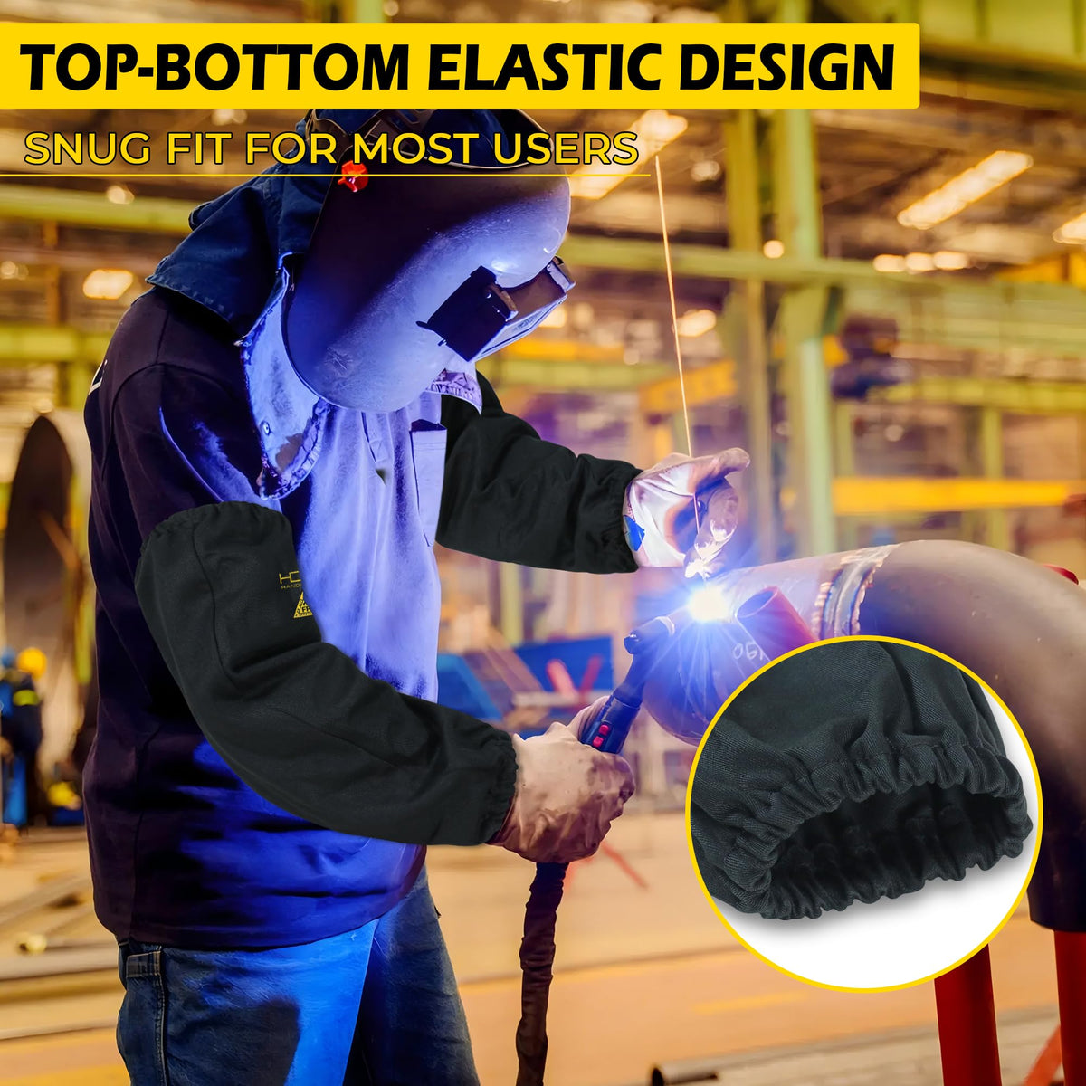 HANDLANDY welding sleeves feature elastic top and bottom to keep debris out