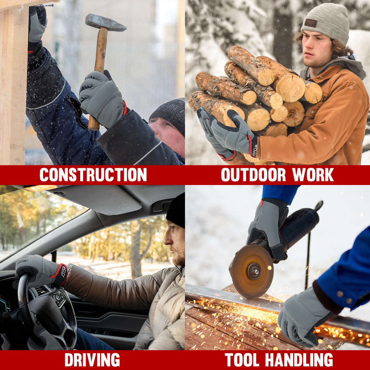 HANDLANDY winter gloves with adjustable Velcro wrist strap for a snug, secure fit.