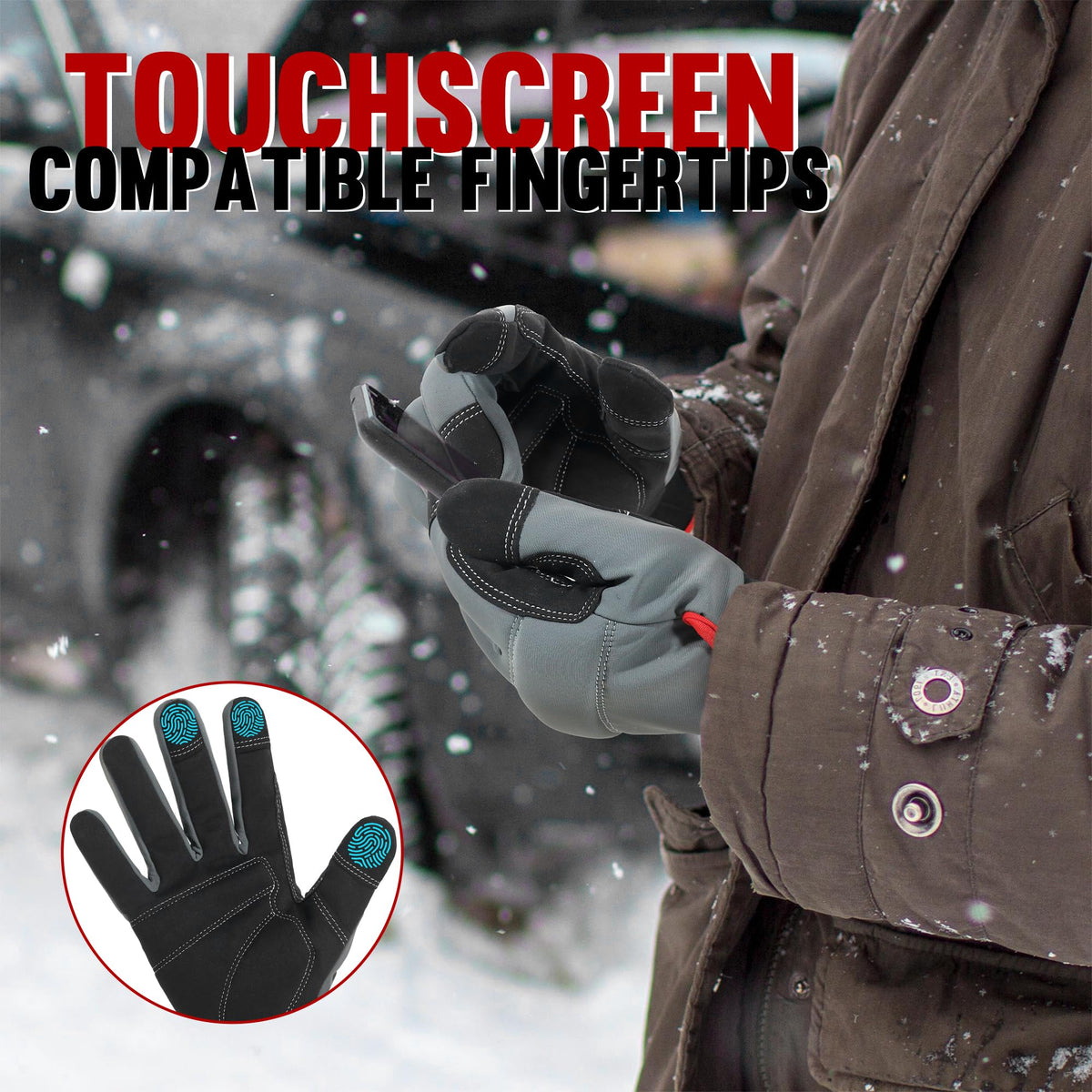 HANDLANDY winter gloves with water-resistant back fabric help keep hands dry in damp conditions.
