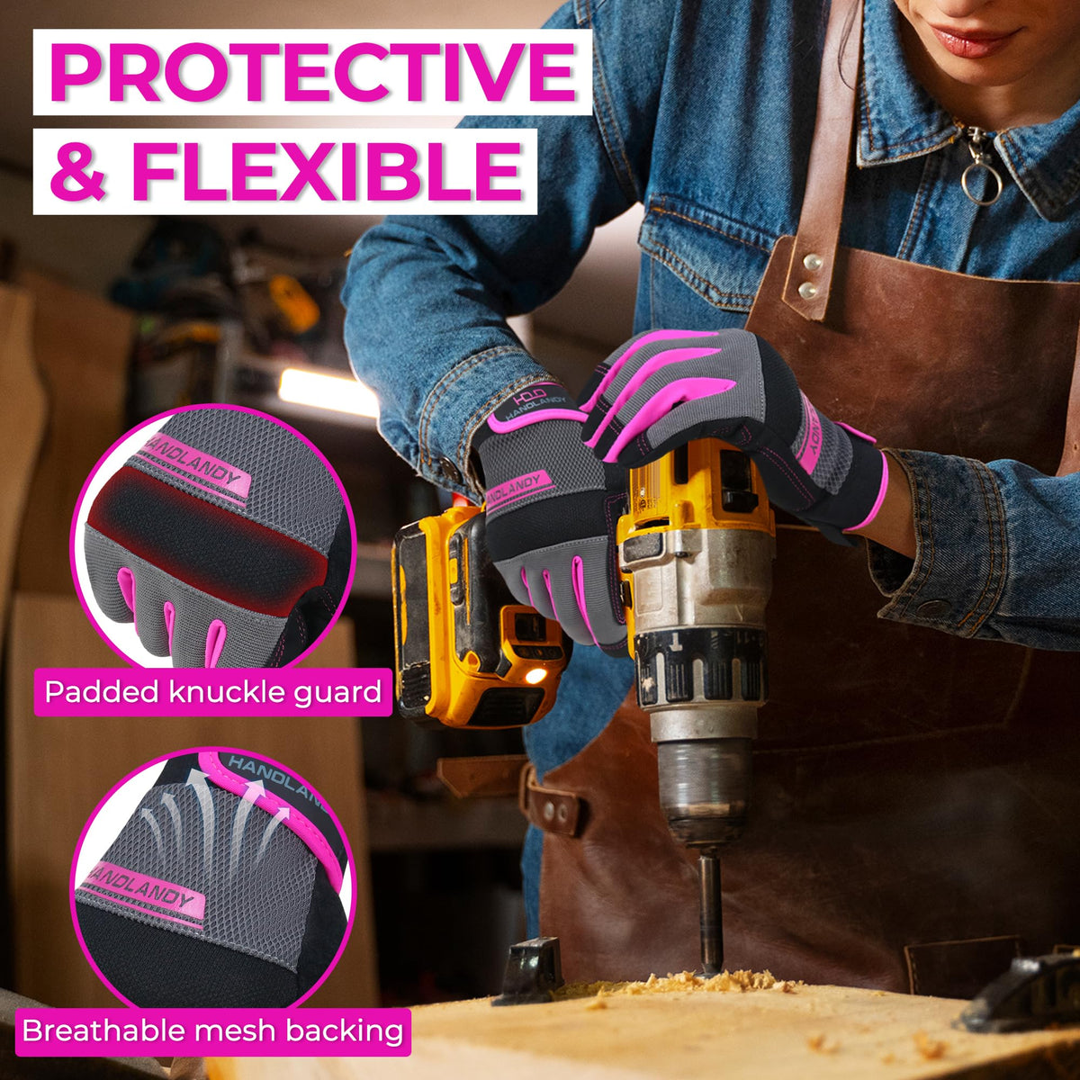 Handlandy Women’s Work Gloves neoprene cuff closure for a secure, snug fit.