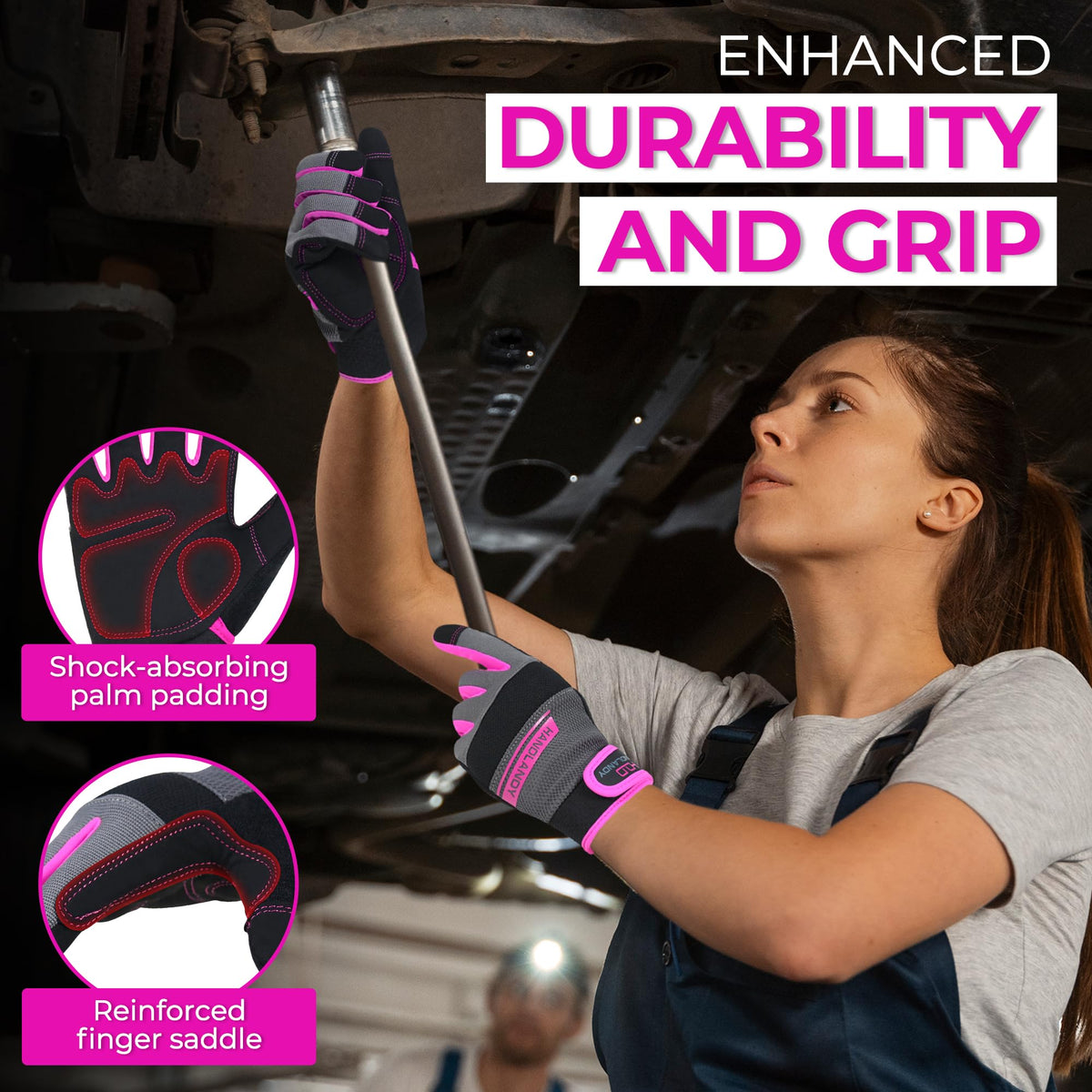 Handlandy Women’s Work Gloves touch-screen fingertips for device use without removing gloves.