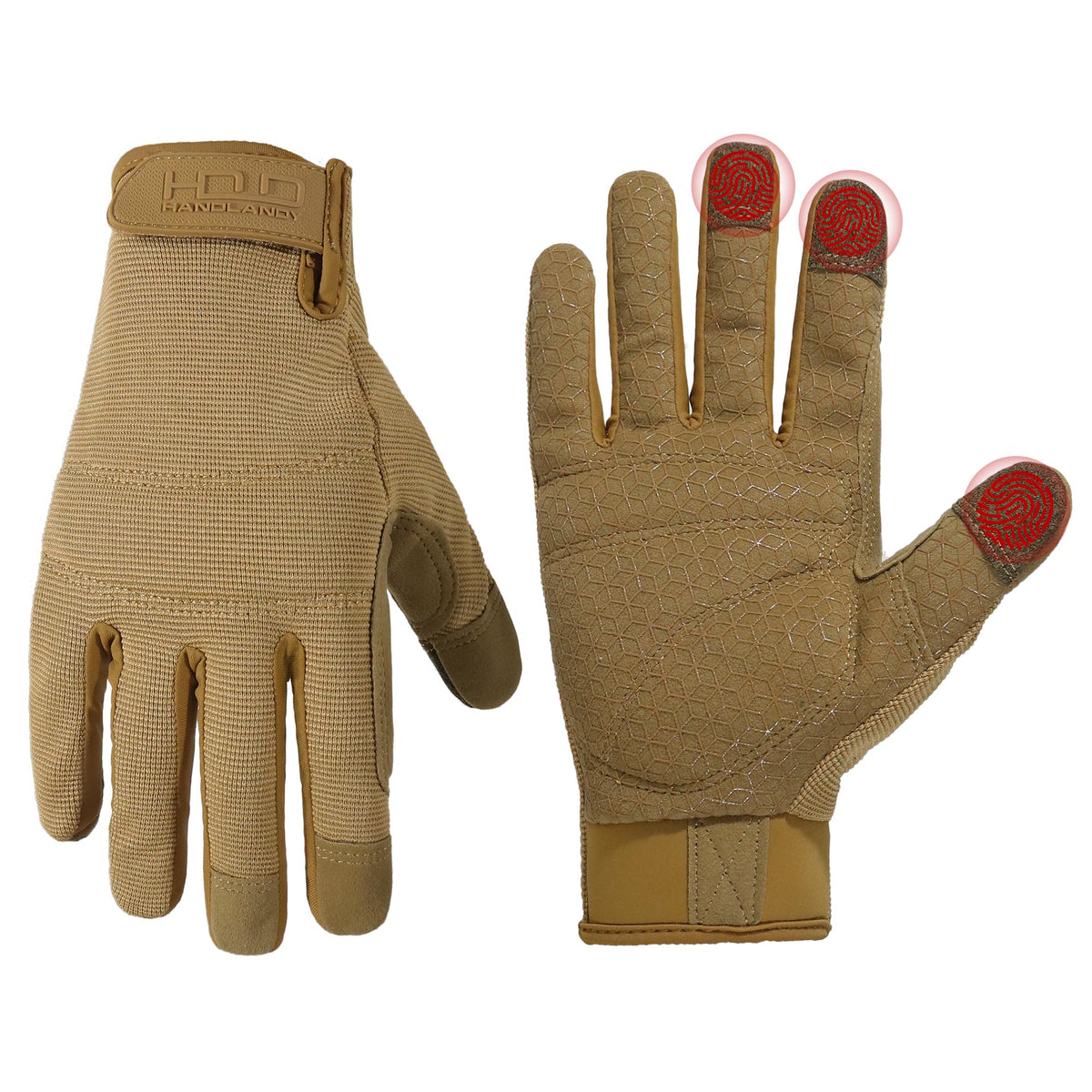 HANDLANDY work gloves show dexterity palm grip for secure tool handling.