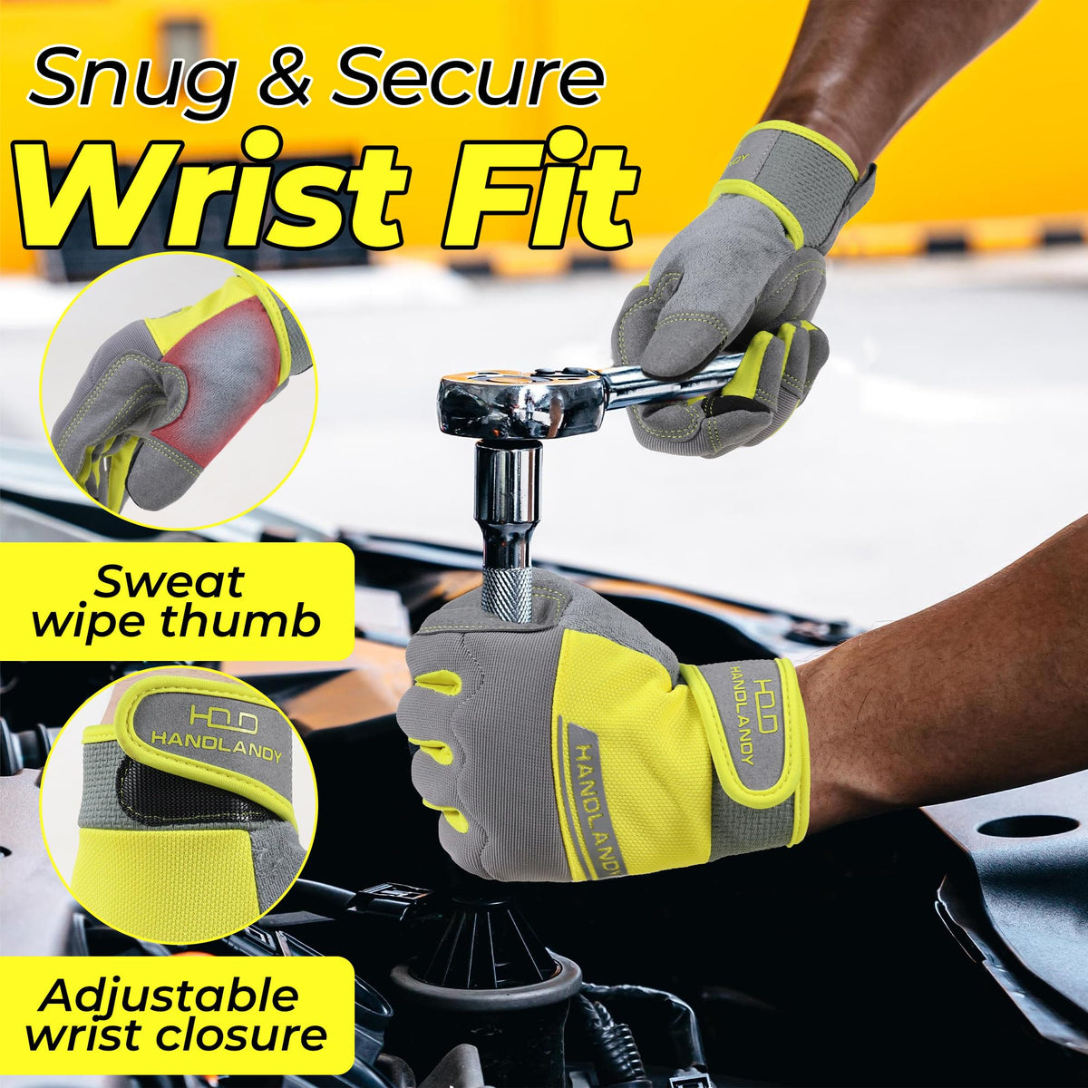 HANDLANDY gloves include a terry thumb to wipe sweat during work.