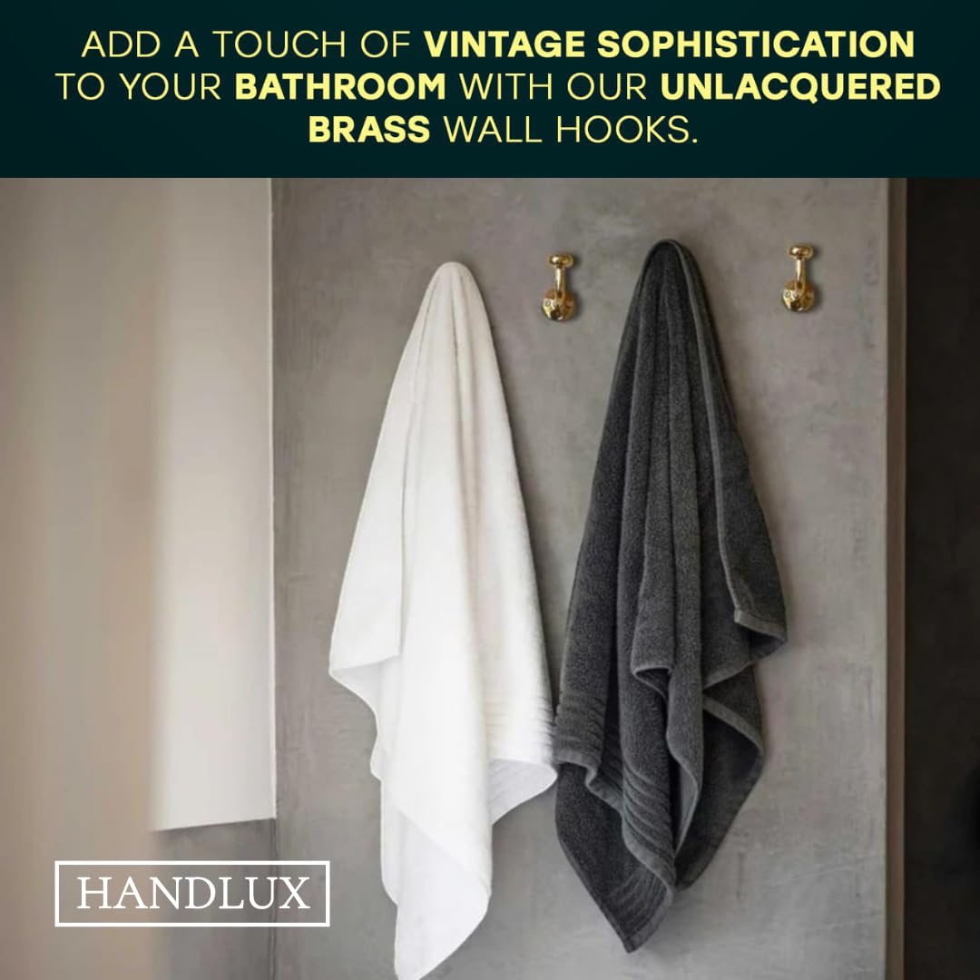 HANDLUX unlacquered brass finish with natural patina on wall hook