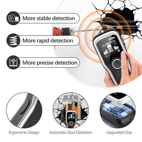 Handstar 6-in-1 auto modes simplify locating studs, metals, and live wires with a clear display.
