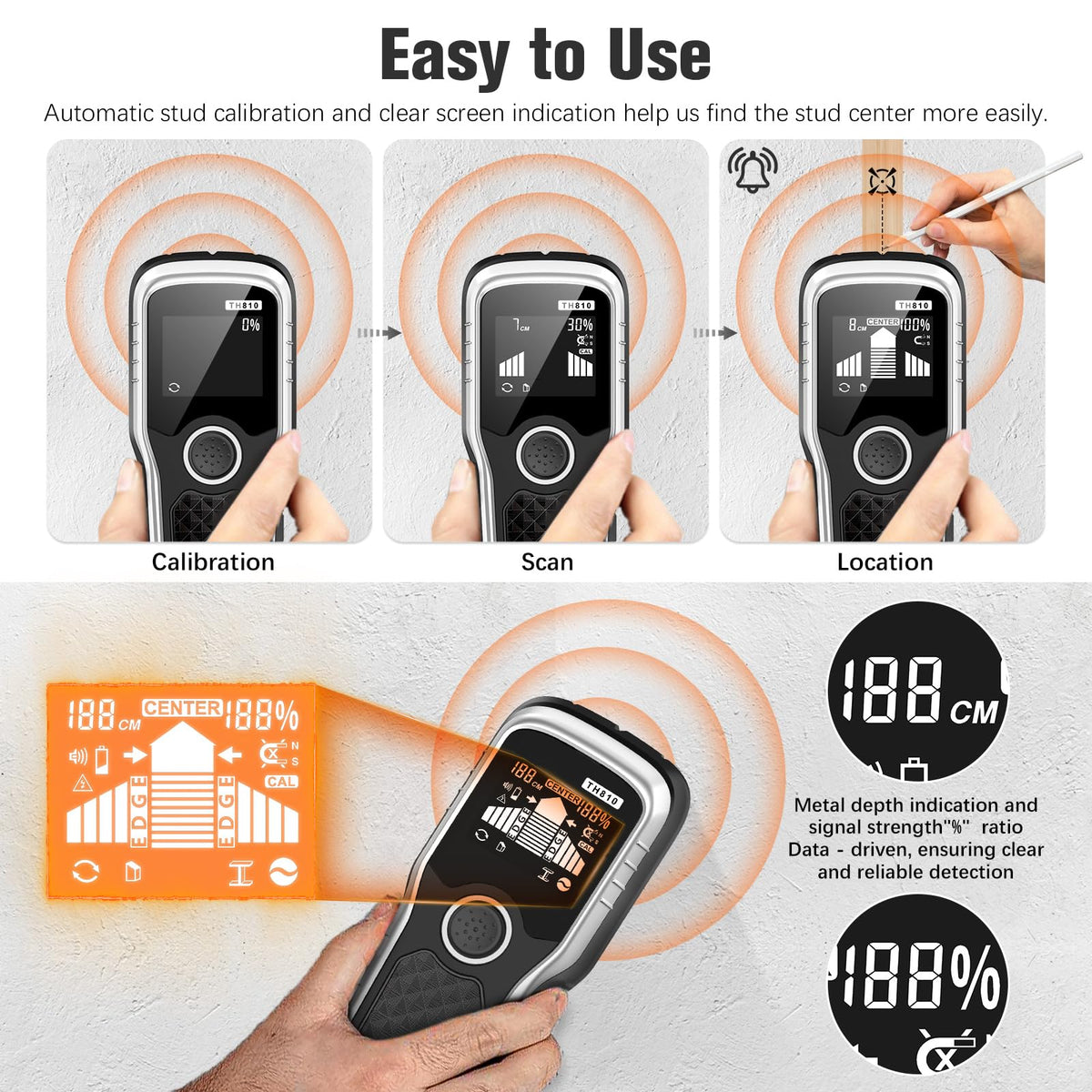 Audible alarm on Handstar finder confirms safe drilling zones and target centers.