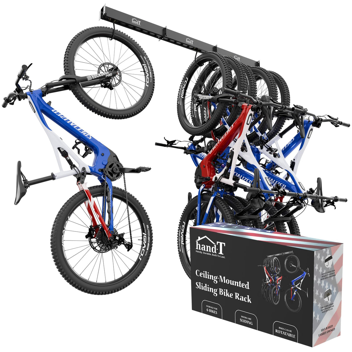 HANDT ceiling bike hanger sliding 6 bikes for organized garage storage