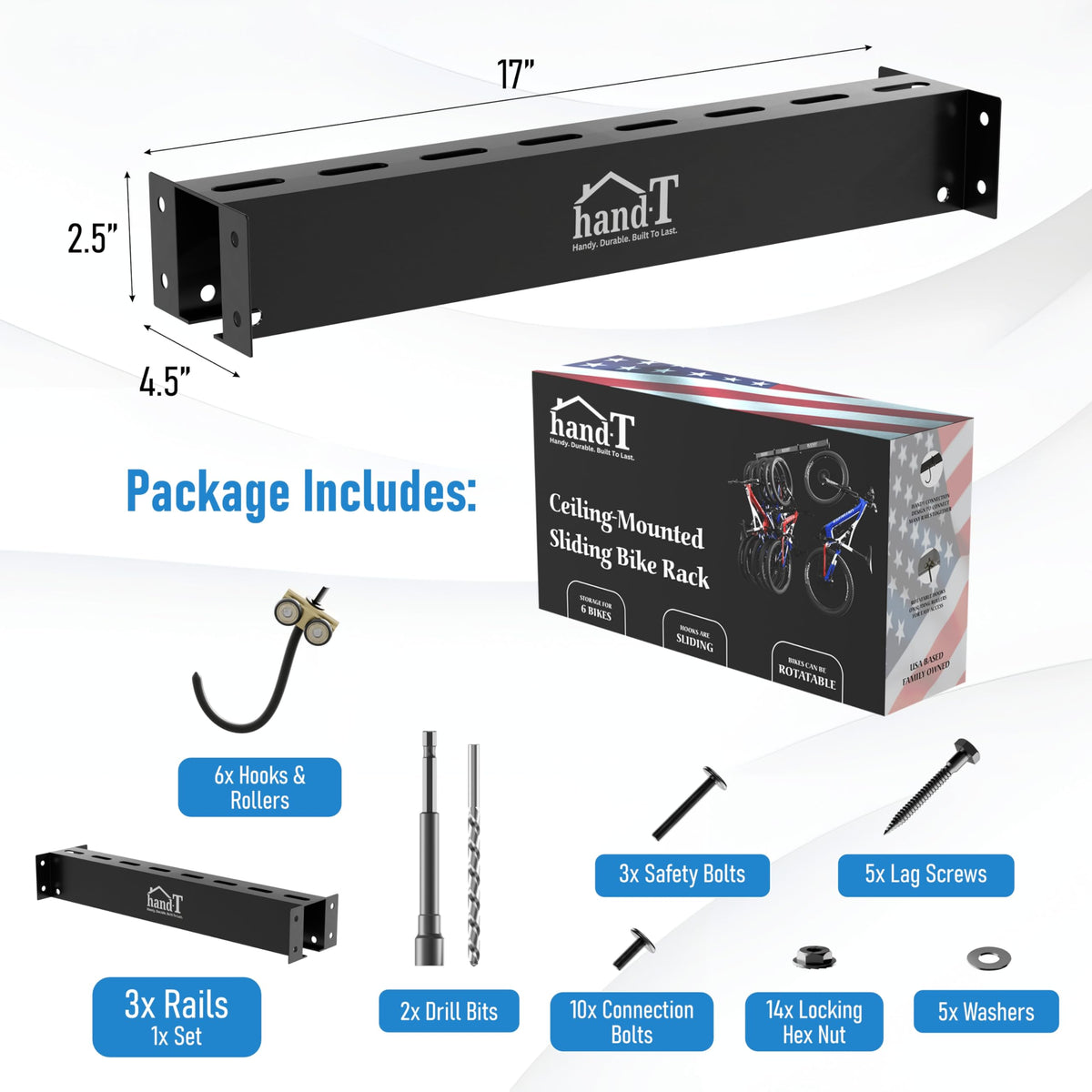 HANDT installation-ready ceiling rack for easy garage mounting