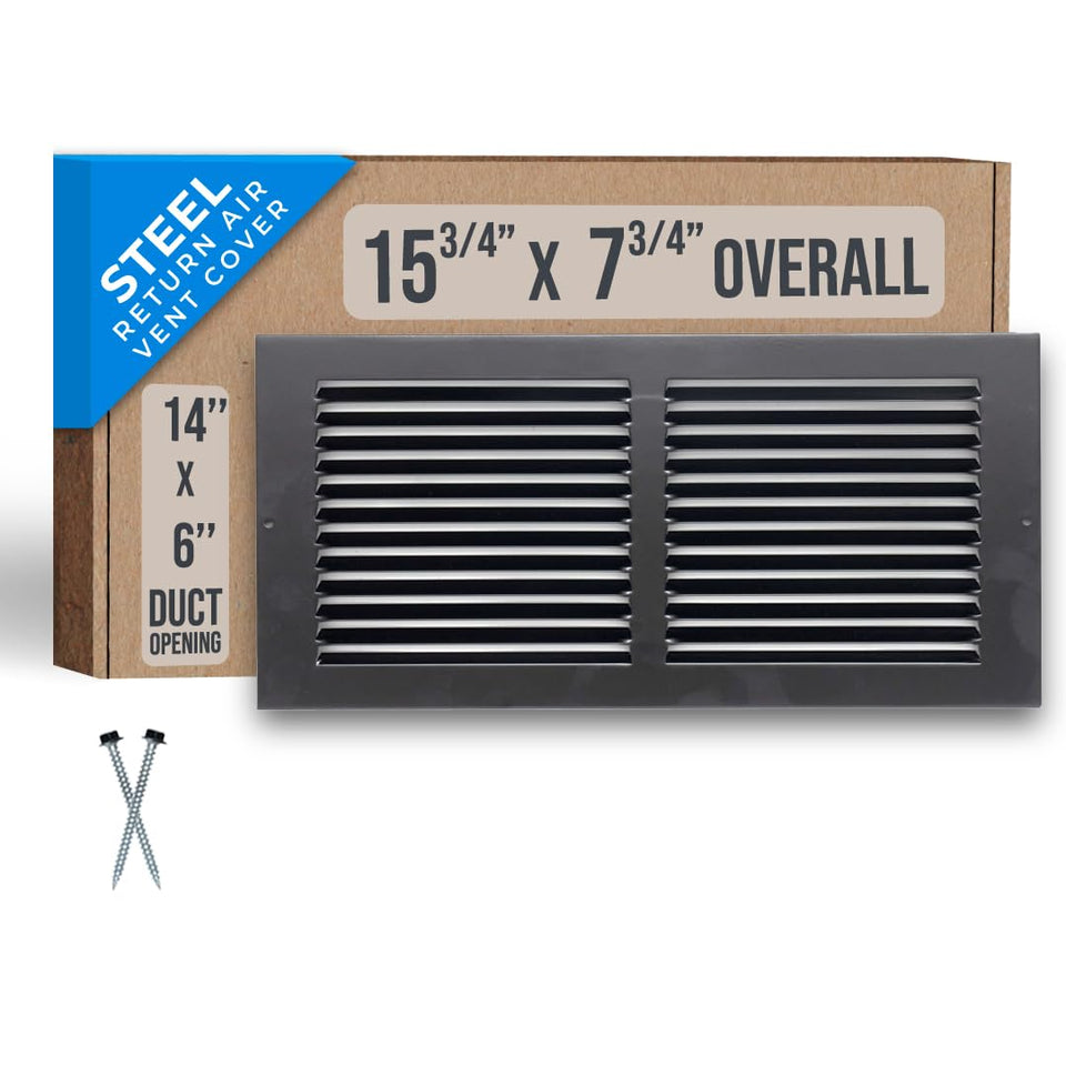 Handua steel return air grille for 14x6 duct opening with durable construction.