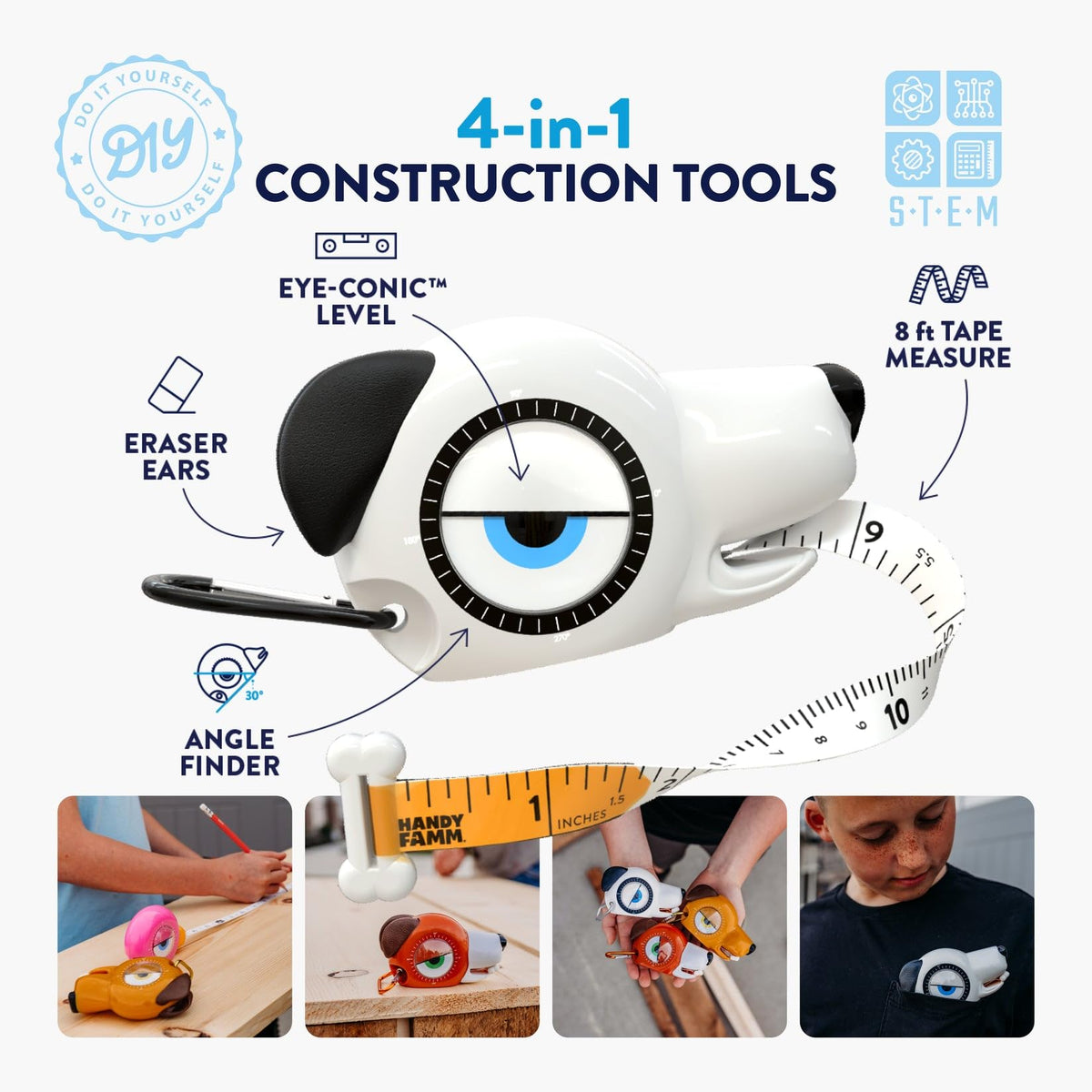 Handy Famm Spot the Dog adjustable level eye helps kids learn balance.