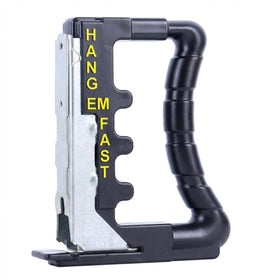 Hang Em Fast joist jig in use during deck framing for precise hanger placement