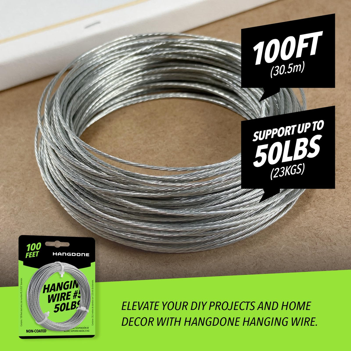 HangDone 16-gauge non-coated steel wire, durable for DIY wall decor.