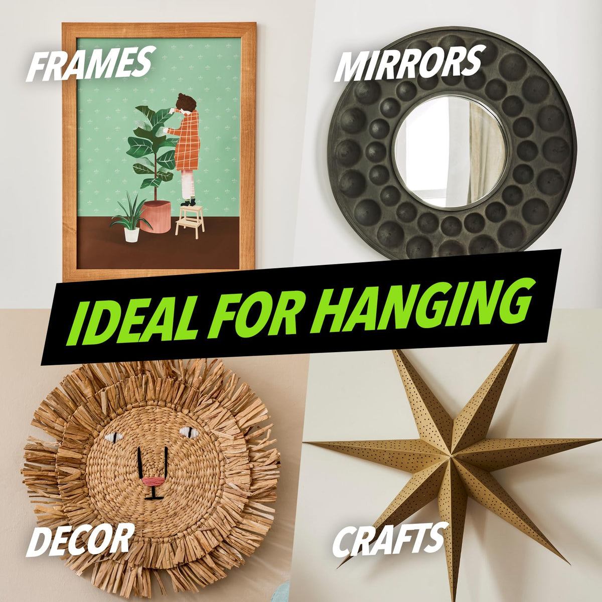 HangDone frame and mirror hanging wire in use for wall decor.
