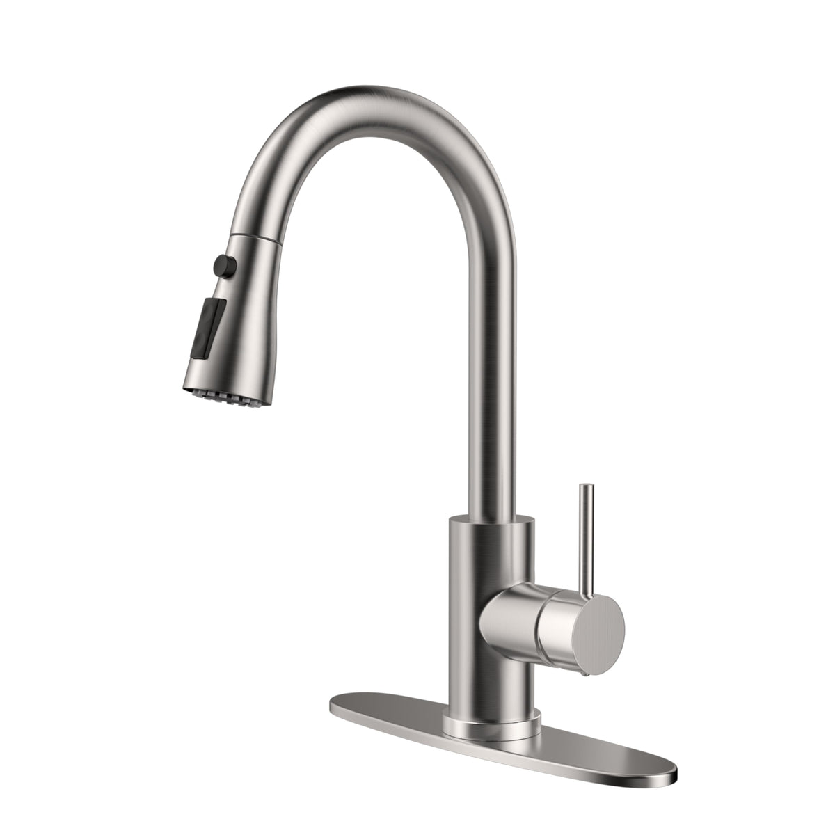 HANGE pull-down kitchen faucet in brushed nickel with sprayer for easy rinsing