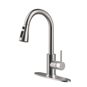 HANGE pull-down kitchen faucet in brushed nickel with sprayer for easy rinsing