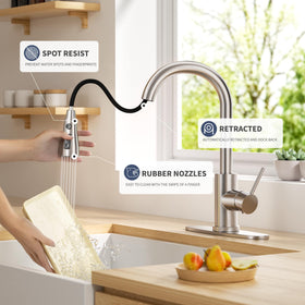 HANGE kitchen faucet with three spray patterns for versatile washing