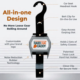 Hangen Hard Hat Caddy foldable hook keeps gear off the ground during transit.