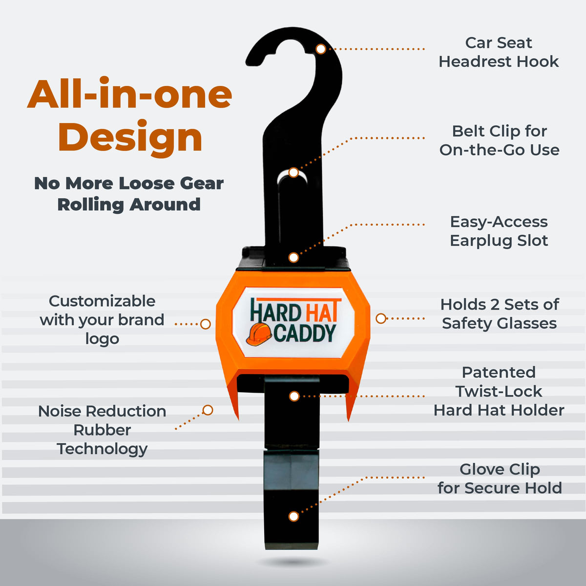 Hangen Hard Hat Caddy foldable hook elevates PPE off the floor during transport.