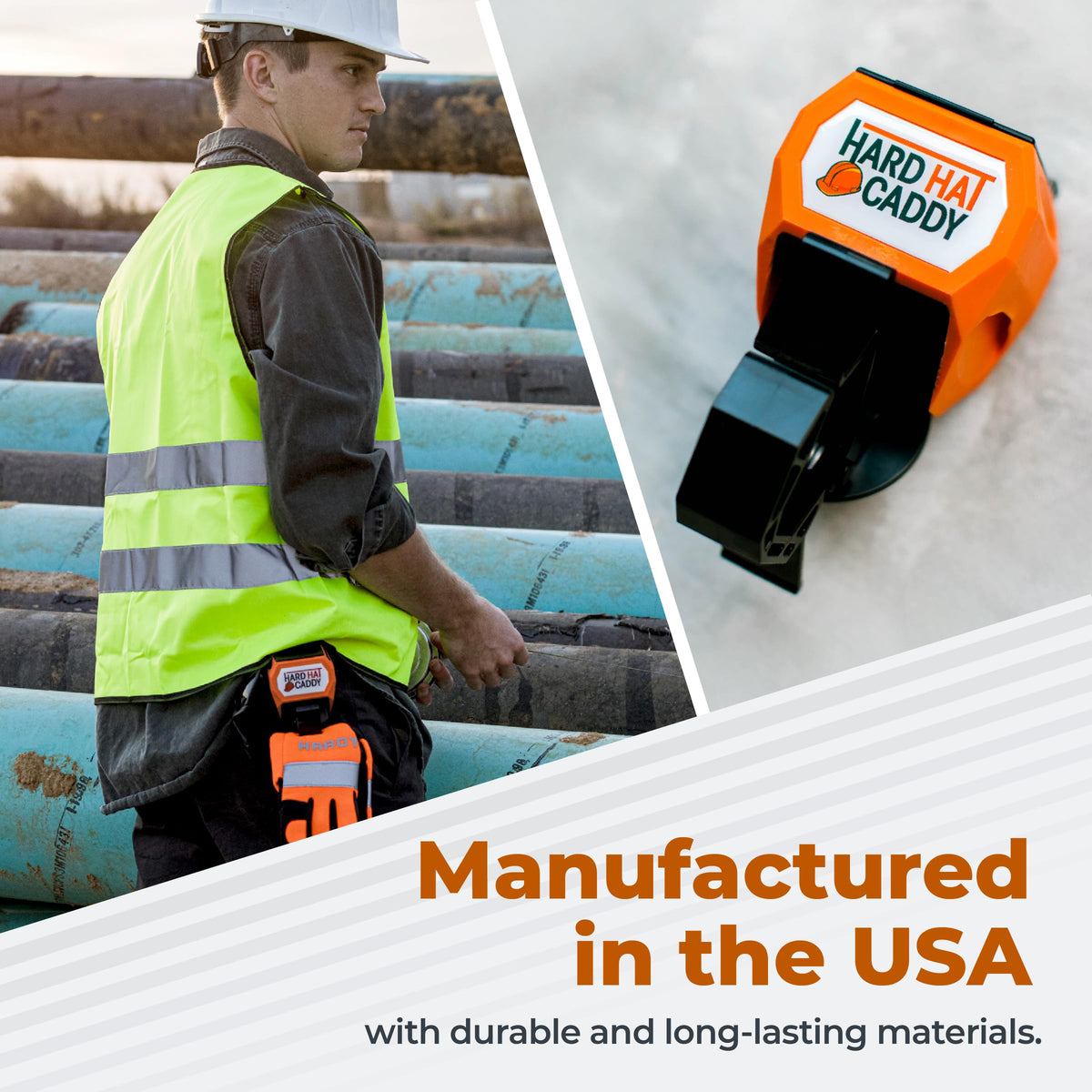 Hangen Hard Hat Caddy twist-lock secures the hard hat during transit.