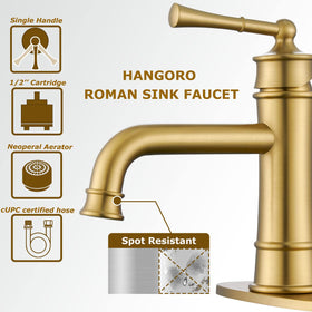 Hangoro L2301-BG brushed brass pop-up drain integrated for neat drainage