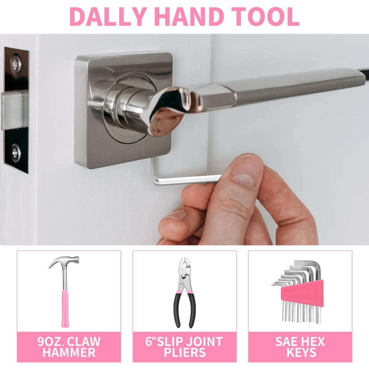 HANGYING hammer-closeup-pink-handle emphasizes a reliable striking tool with a comfortable grip.