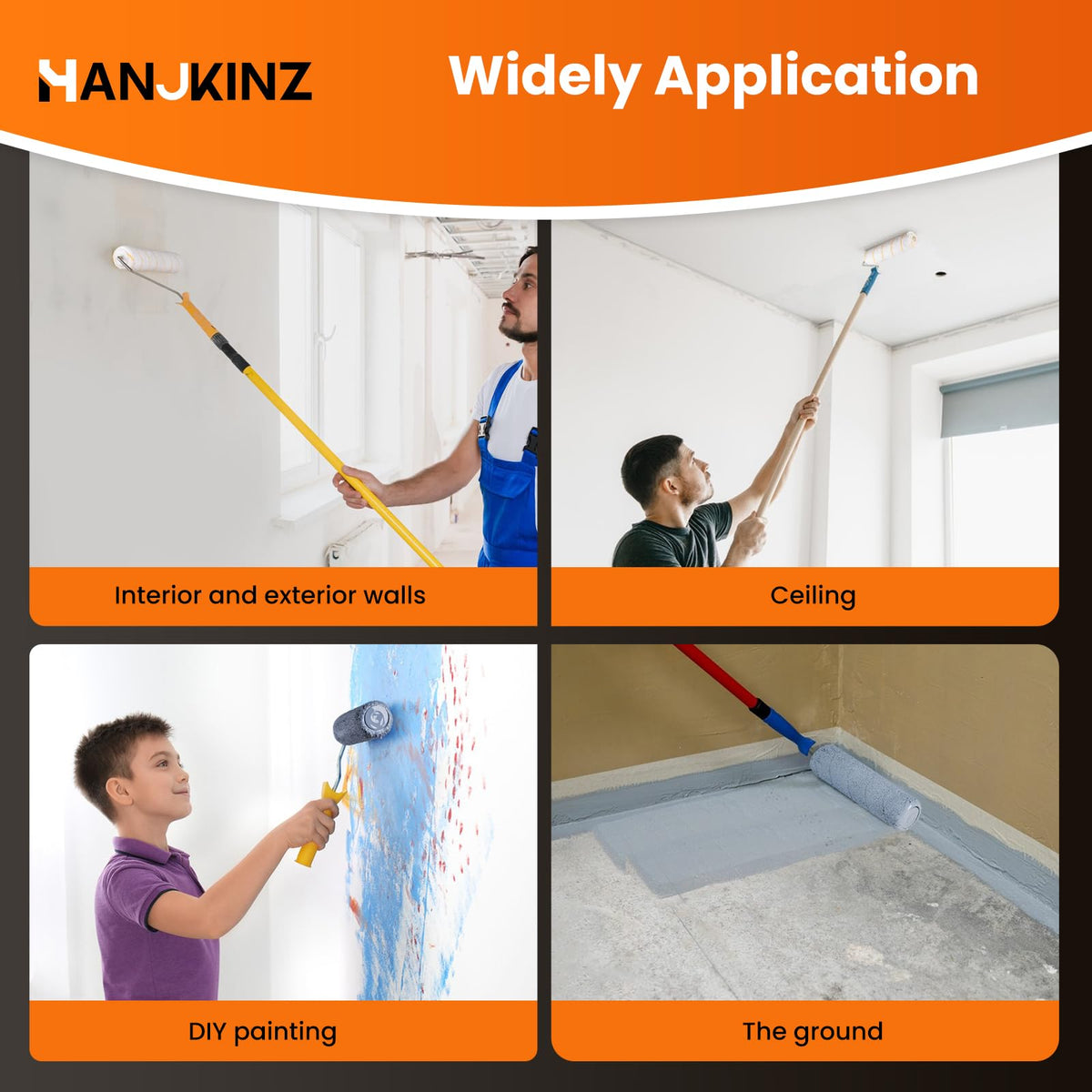 HANJKINZ roller with dense microfiber fibers for smooth, even coats.