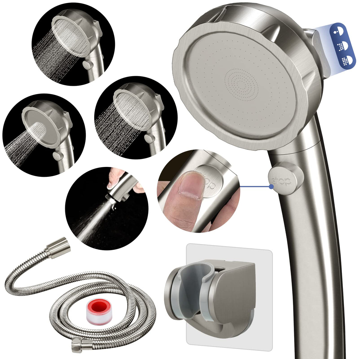 HANLIAN shower head with pause button for water-saving control.