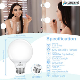Hansang G25 LED globe bulb front view shows balanced illumination for makeup.