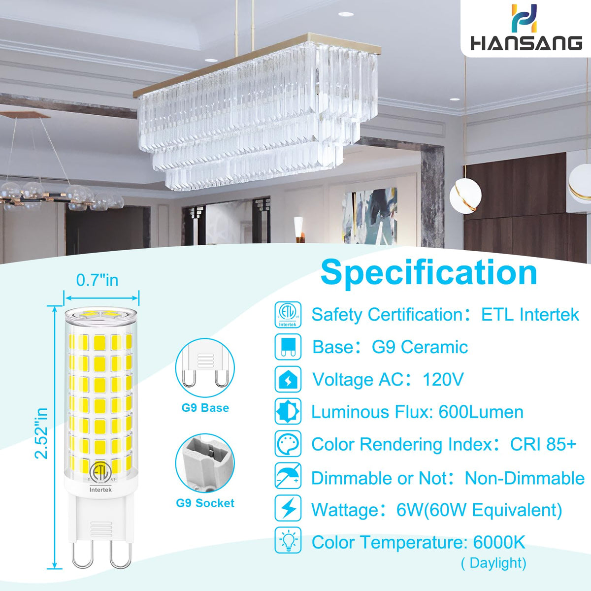 Hansang G9 ceramic-base LED bulb staying cooler for safe home use