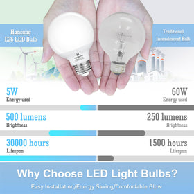 Hansang vanity bulb with E26 base enables easy replacement on standard fixtures.