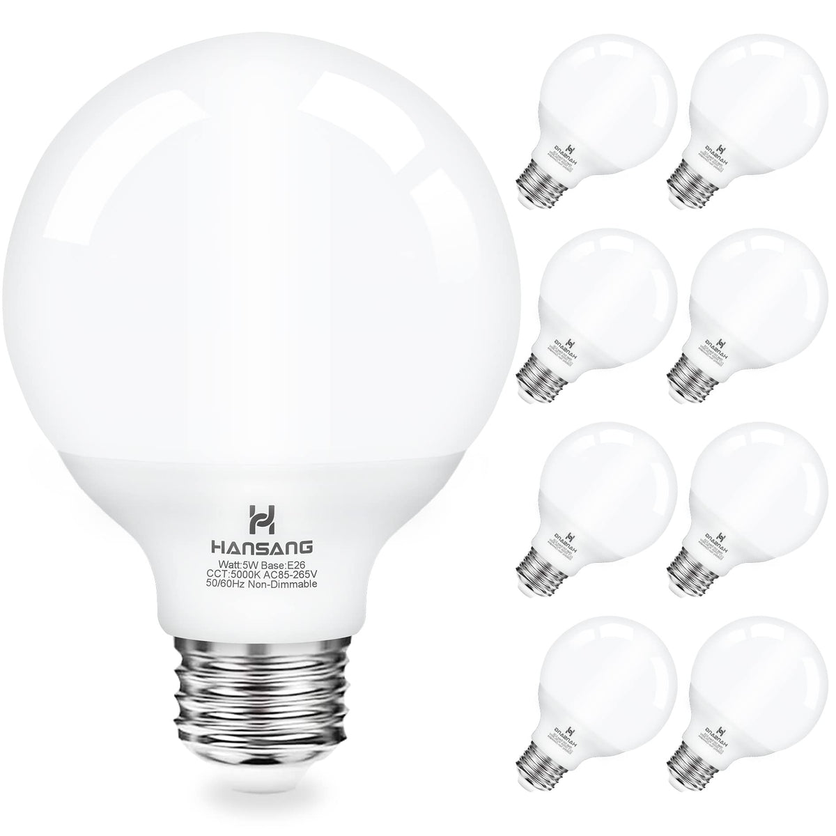 Hansang vanity light bulb 5000K 8-pack for bright, even makeup lighting.