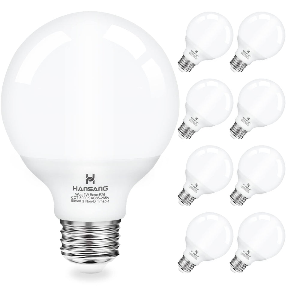 Hansang vanity light bulb 5000K 8-pack for bright, even makeup lighting.