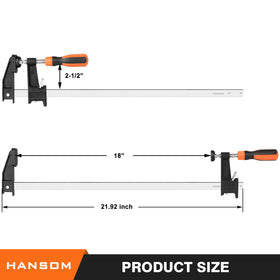 HANSOM 18-inch bar clamps with open jaws for precise assembly setup