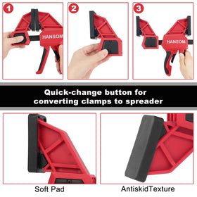 HANSOM quick-change button clamps switch between clamping and spreading tasks.