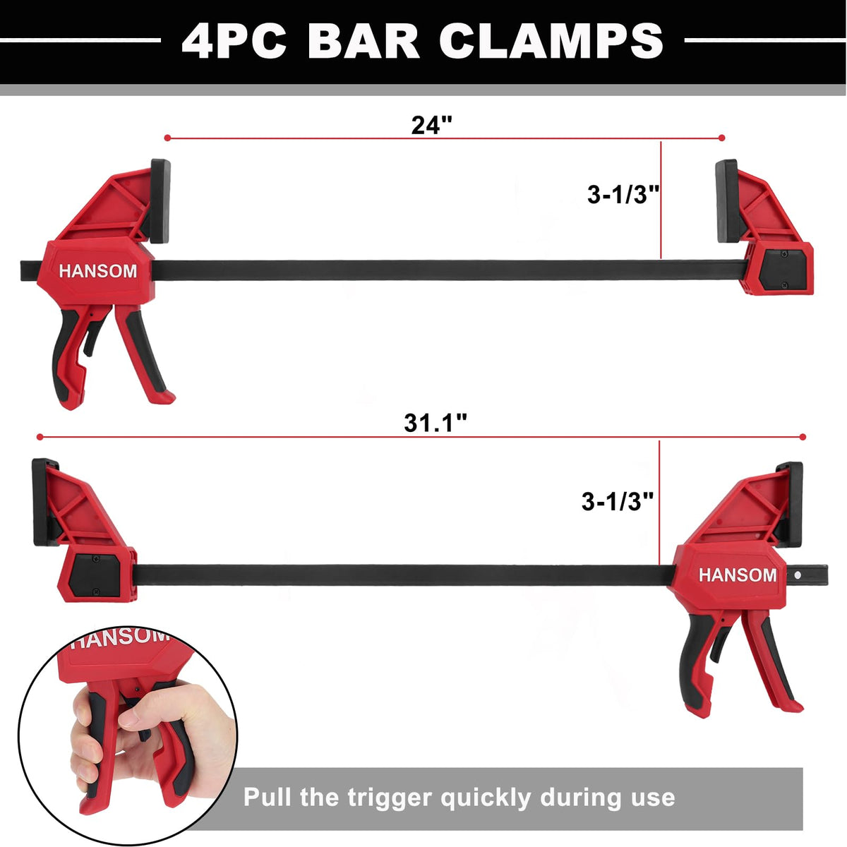 HANSOM throat-depth 3-1/3-inch clamps reach into tight joints.