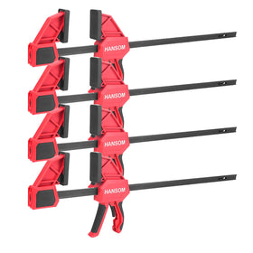 HANSOM upgraded four-pack woodworking clamps ready for precise long-span clamping.