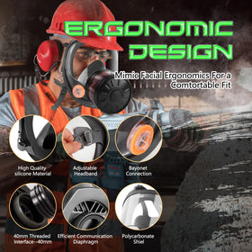 HANUU gas mask showing 40mm filter compatibility for versatile protection