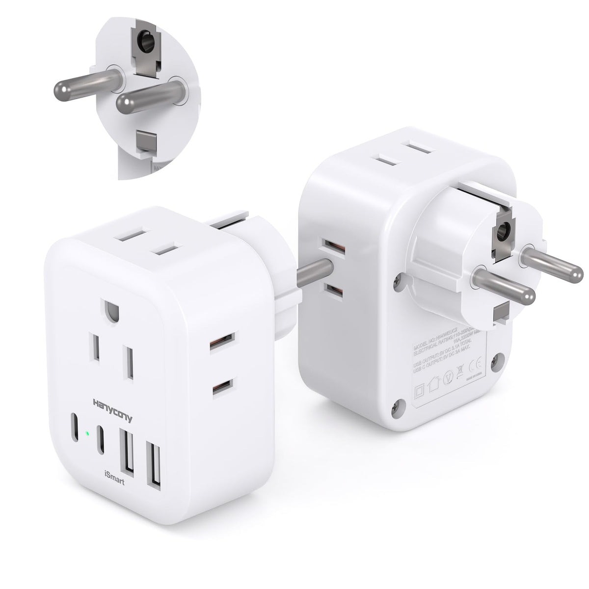 HANYCONY Type E/F travel adapter in a compact design for easy packing