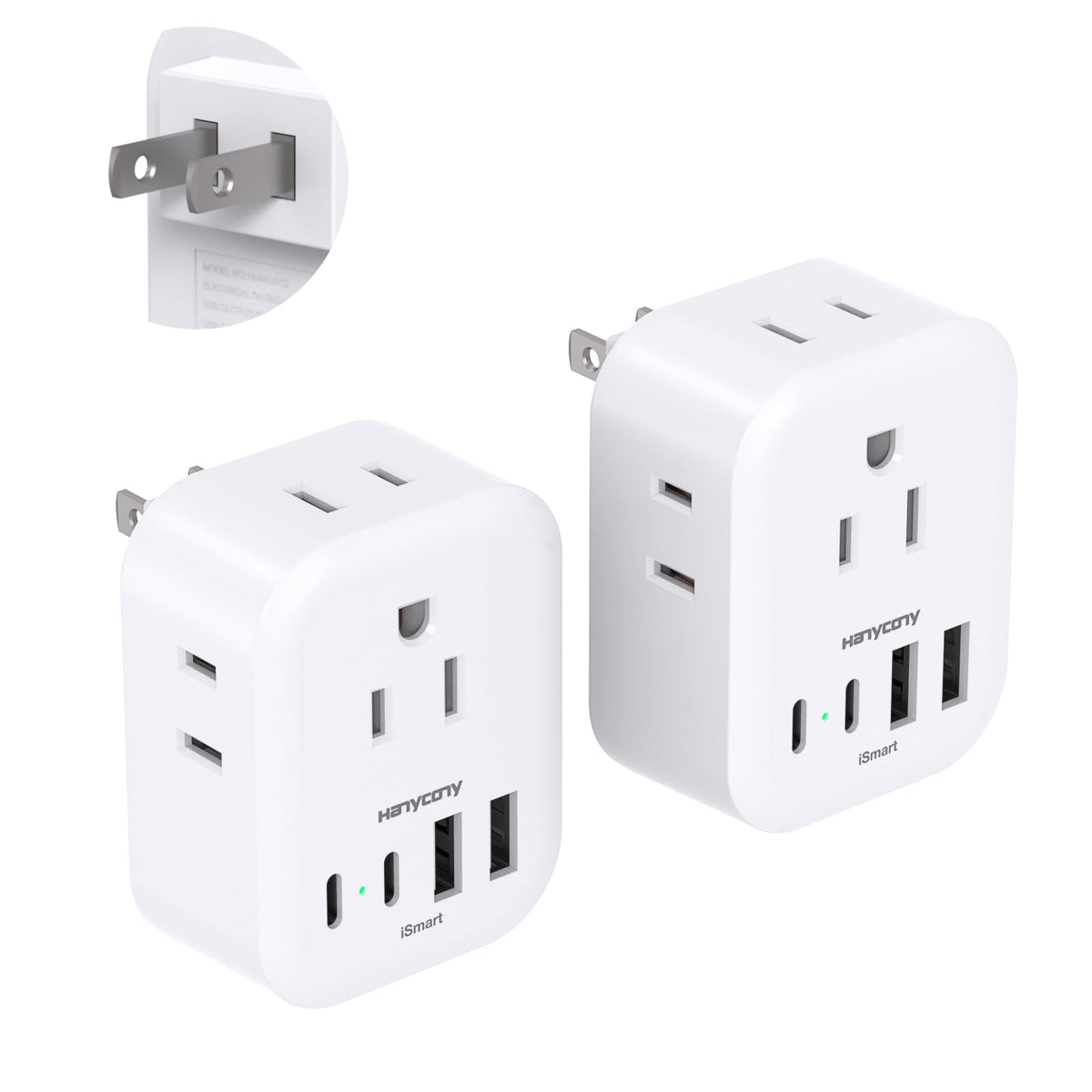 HANYCONY 8-in-1 US to Japan plug adapter with 4 outlets for versatile travel.