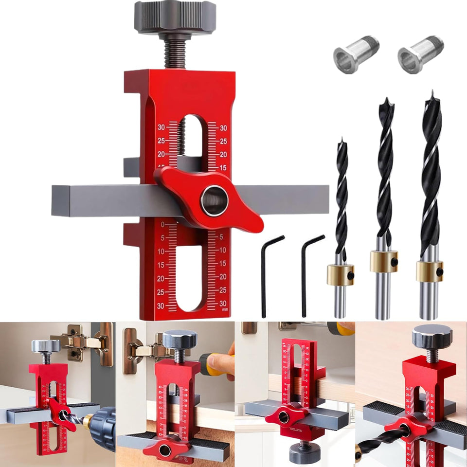 Hanzapor cabinet door jig with adjustable positioner for precise mounting alignment.