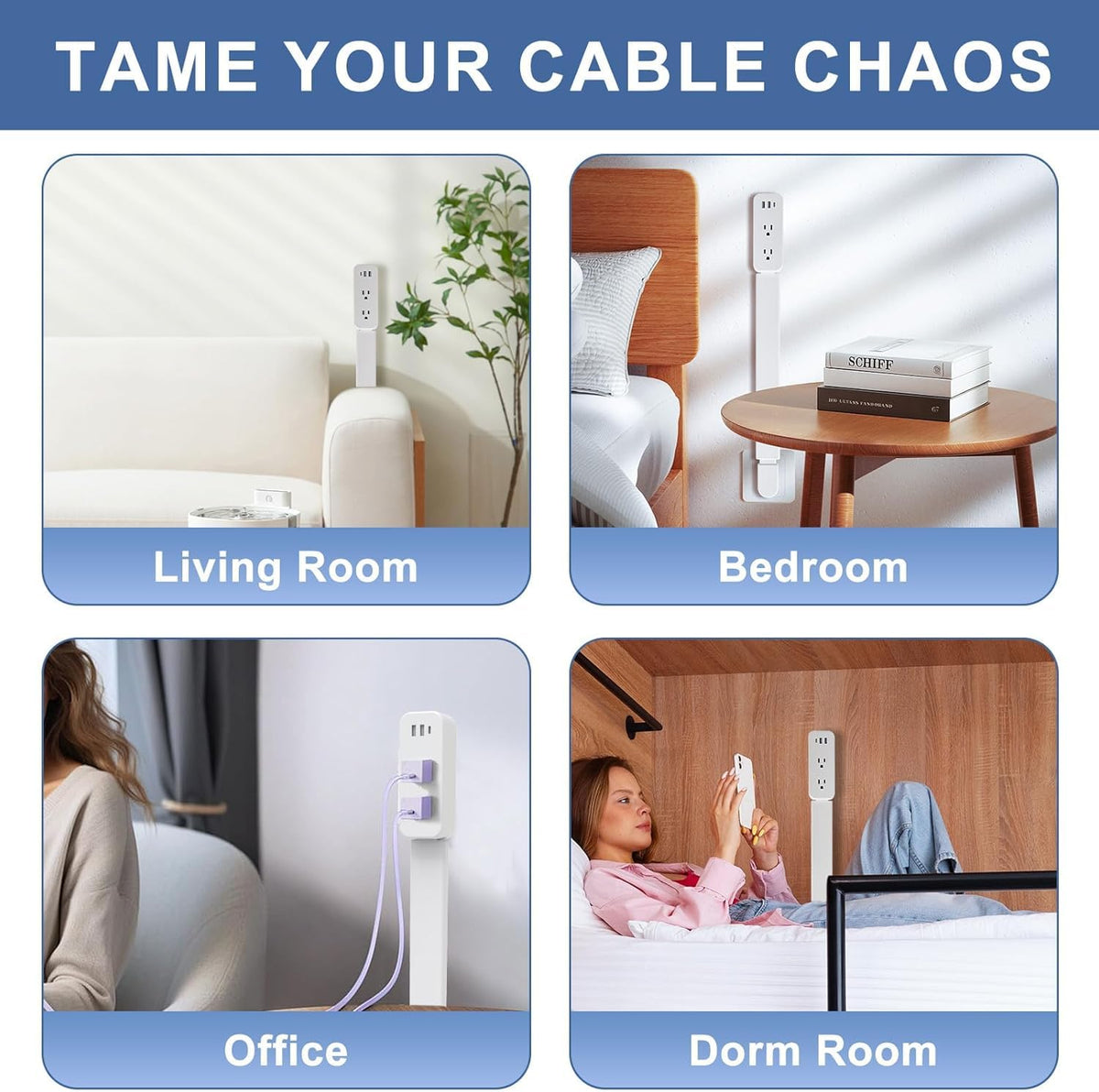 Haodsso Outlet Extender helps tidy cables on nightstands, desks, and sofas