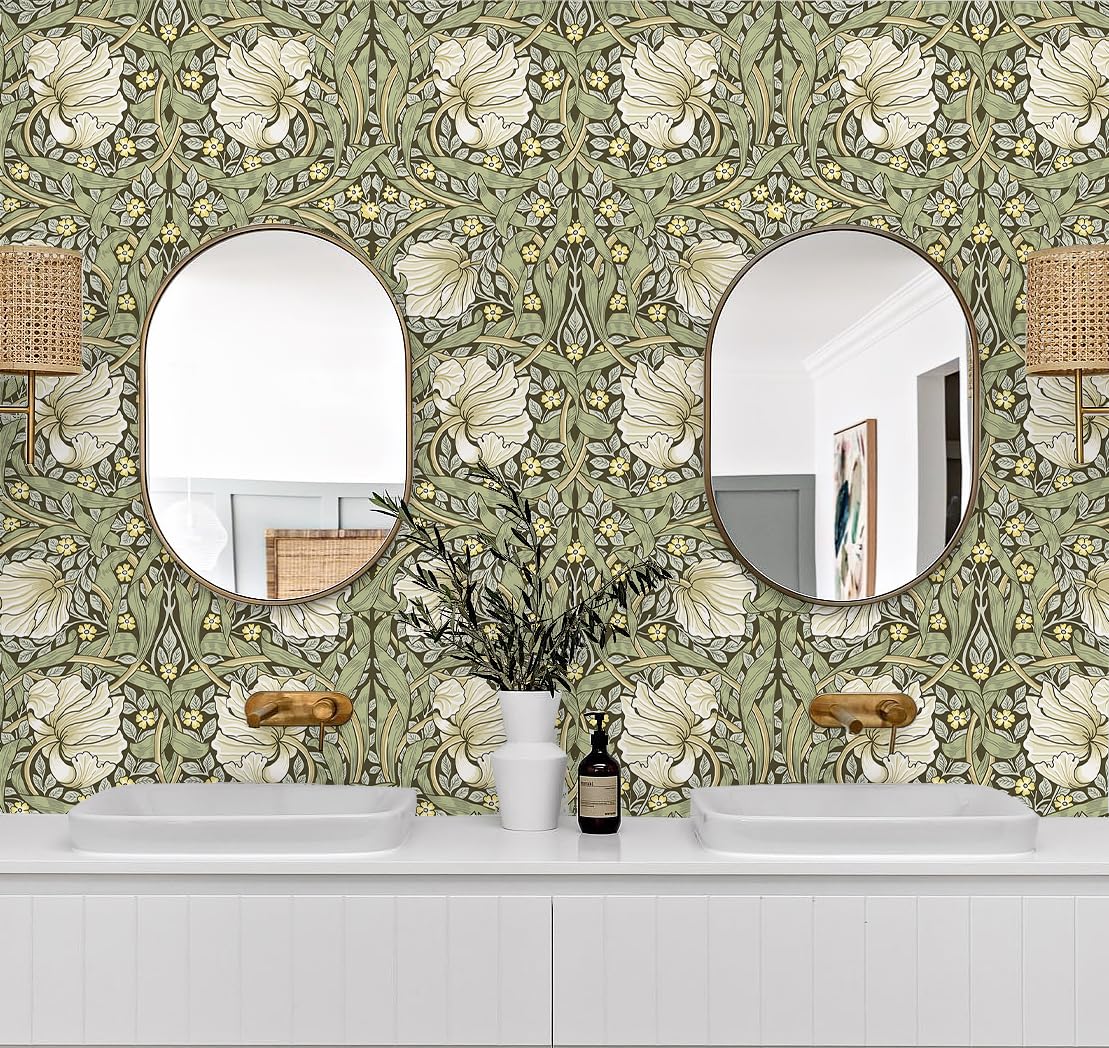 HAOKHOME damask pattern wallpaper inspired by William Morris for timeless appeal