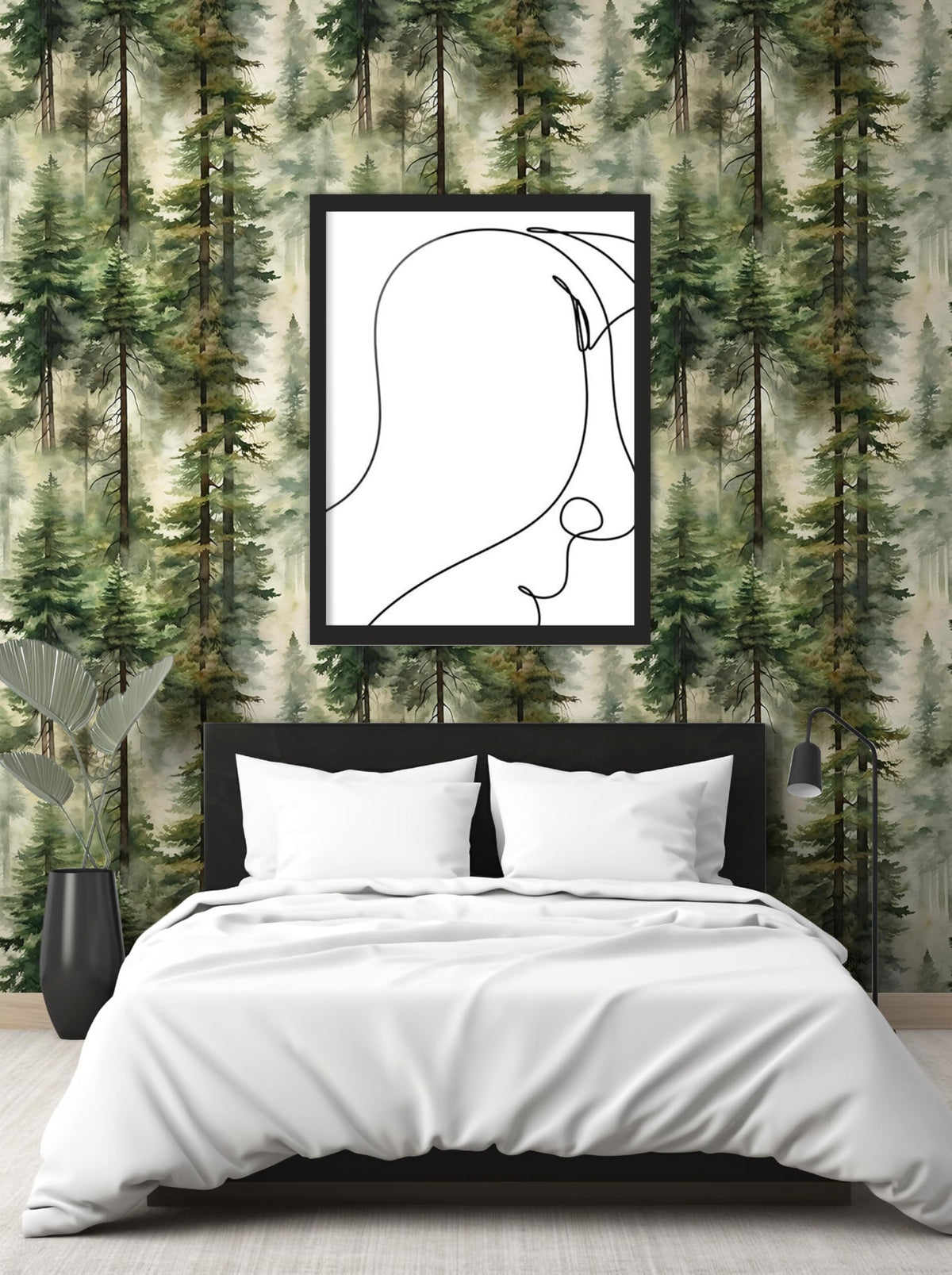 HAOKHOME green mist forest pattern creates a calming focal wall.