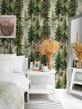 HAOKHOME misty forest scene highlights a durable vinyl surface easy to clean.