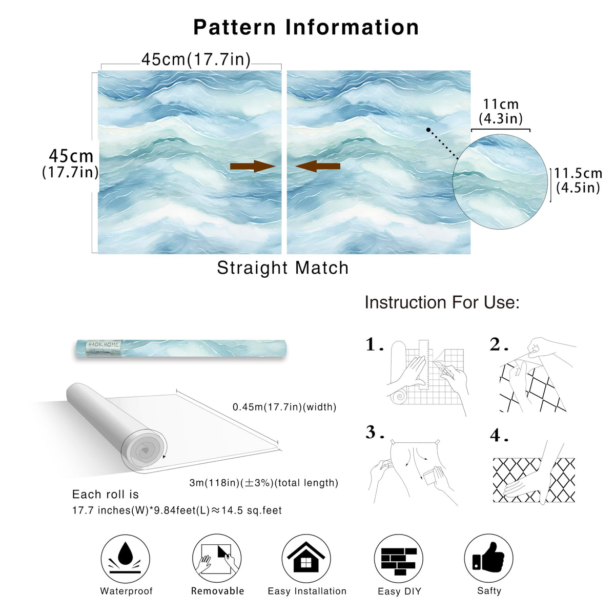 HAOKHOME straight-match pattern ensures clean alignment during install