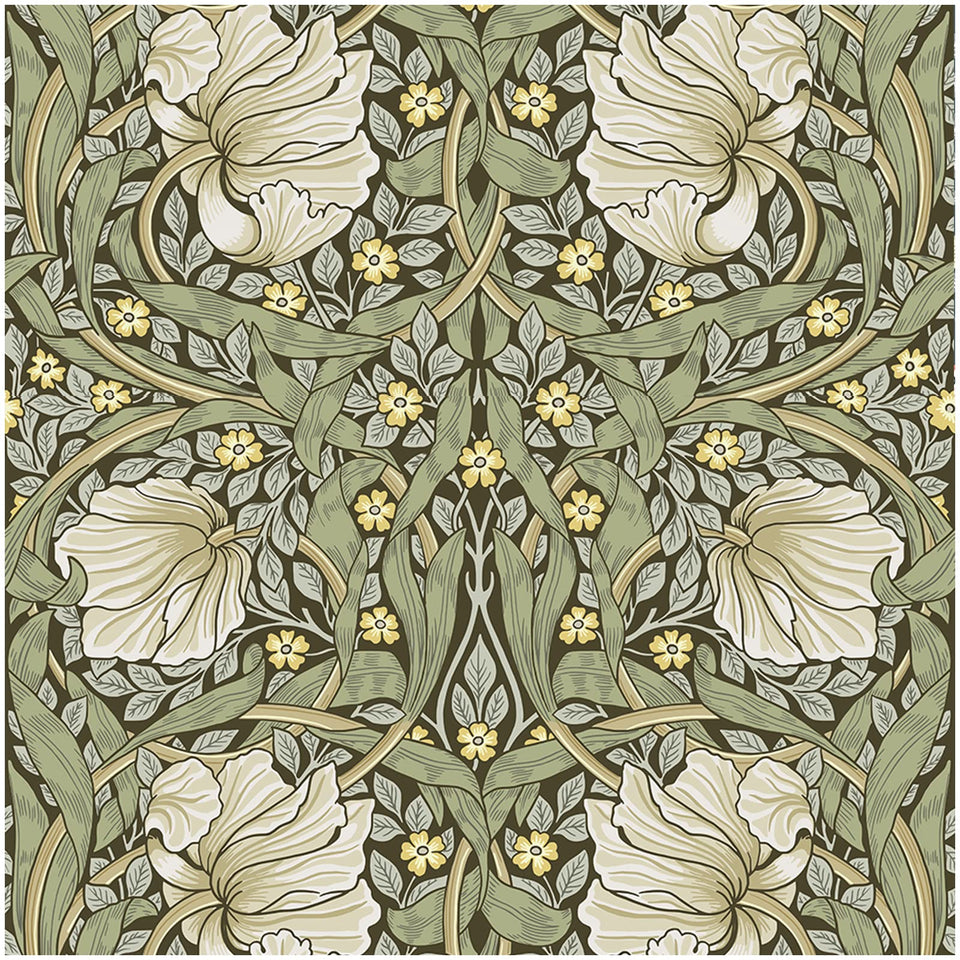 HAOKHOME vintage floral wallpaper with sage green and yellow damask design for elegant walls