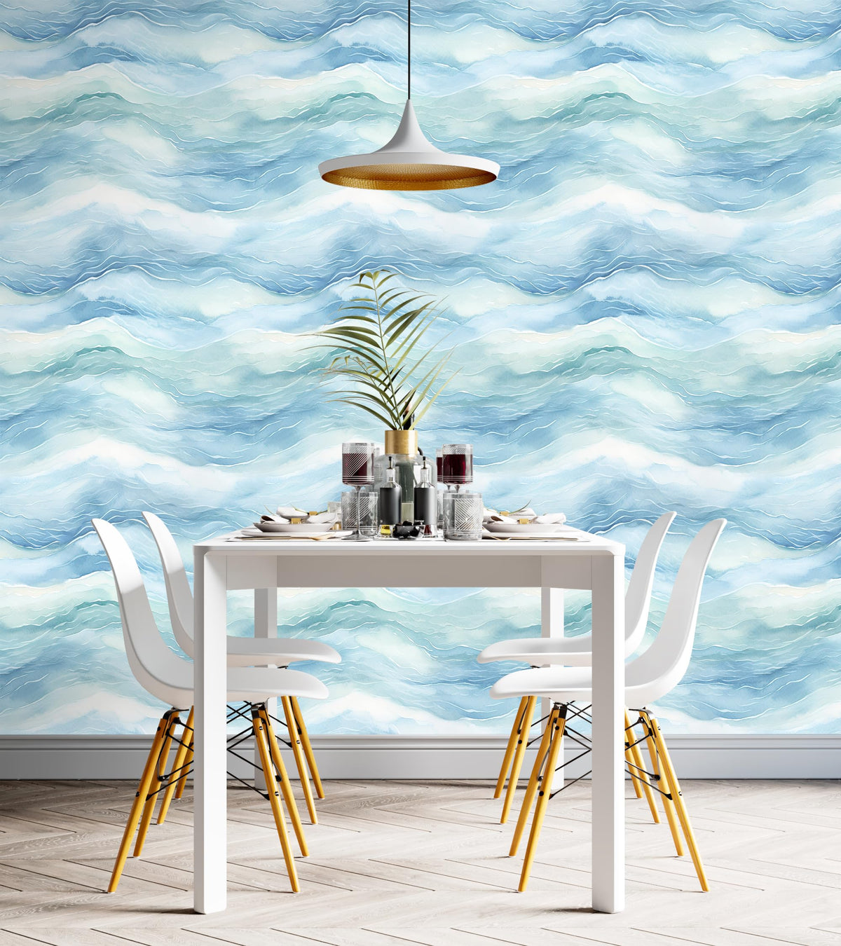 HAOKHOME wallpaper wave pattern adds seaside vibe with durable surface