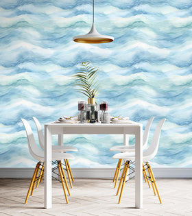 HAOKHOME wallpaper wave pattern adds seaside vibe with durable surface