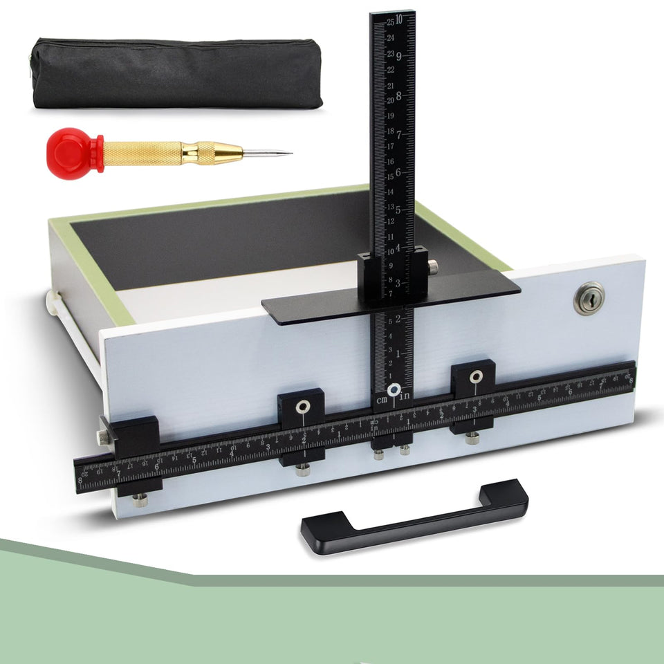 Haootadiy cabinet hardware jig in angled view showing precise alignment for install