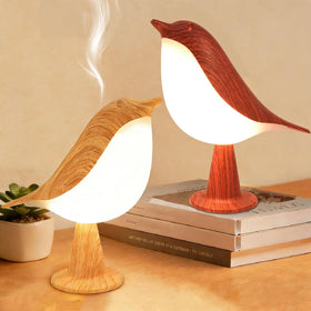 Haotao 2-pack bird table lamp on a nightstand providing soft ambient lighting.
